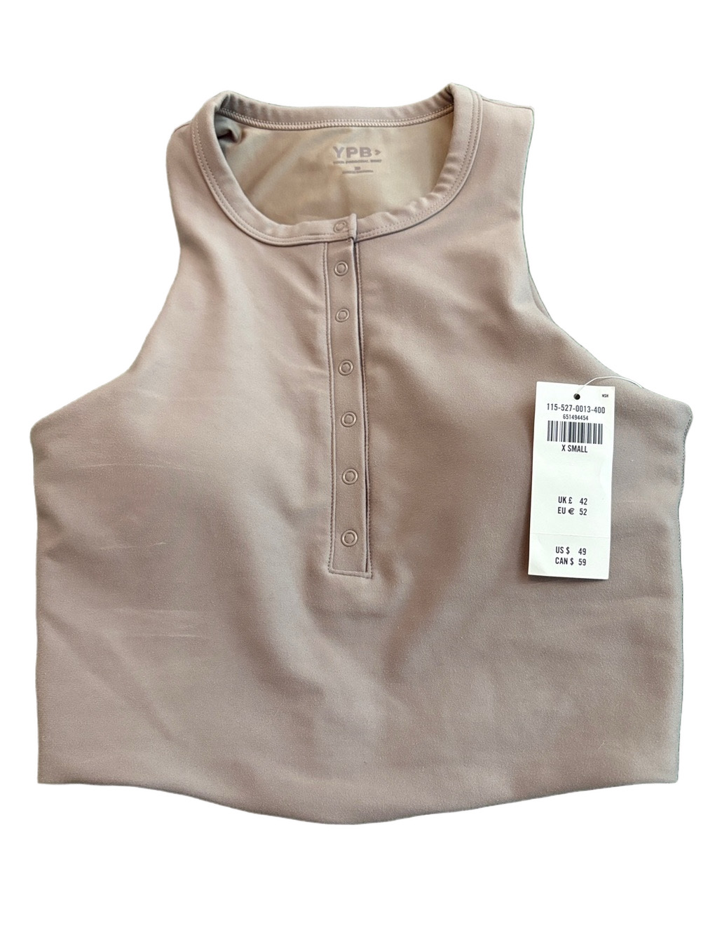 NWT Abercrombie YPB Henley Slim Tank Crop Top Grayish Beige XS